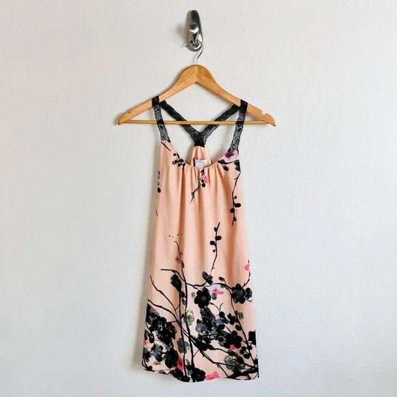 Blush Pink Watercolor Floral Silk Lace Strap Tank Dress - Picture 1 of 10